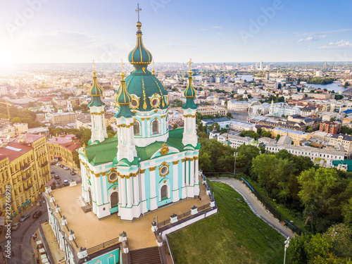 St Andrew's Church, Kiev Ukraine. View from above. aerial photo. Kiev attractions photo