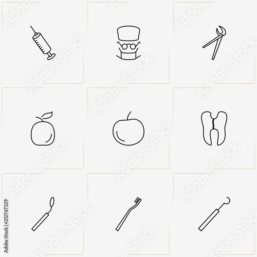 Stomatology line icon set with dentist tools , teeth brush and nippers of dentist