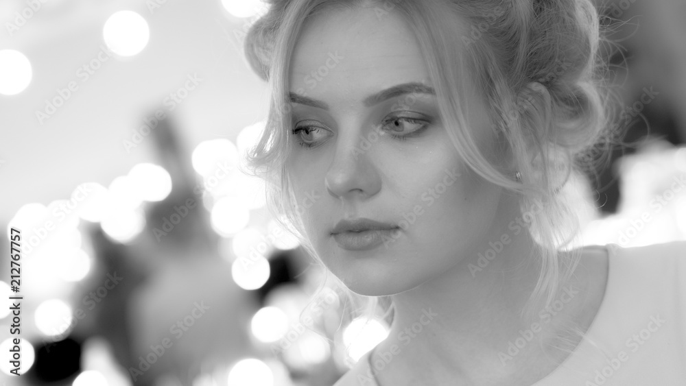 Beautiful young girl, black and white photo