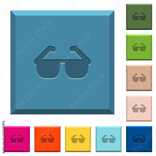 Sunglasses engraved icons on edged square buttons