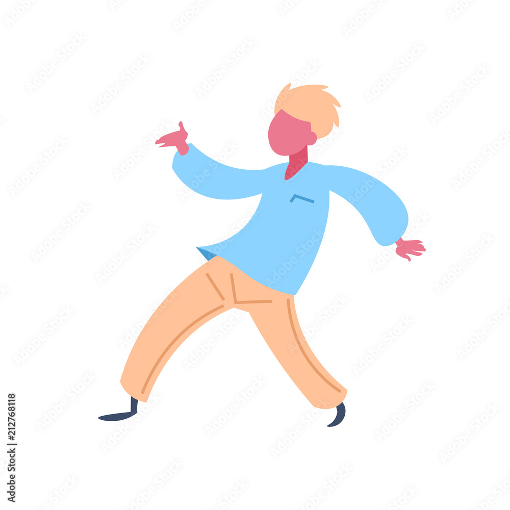 casual man character dancing pose isolated male cartoon full length flat vector illustration
