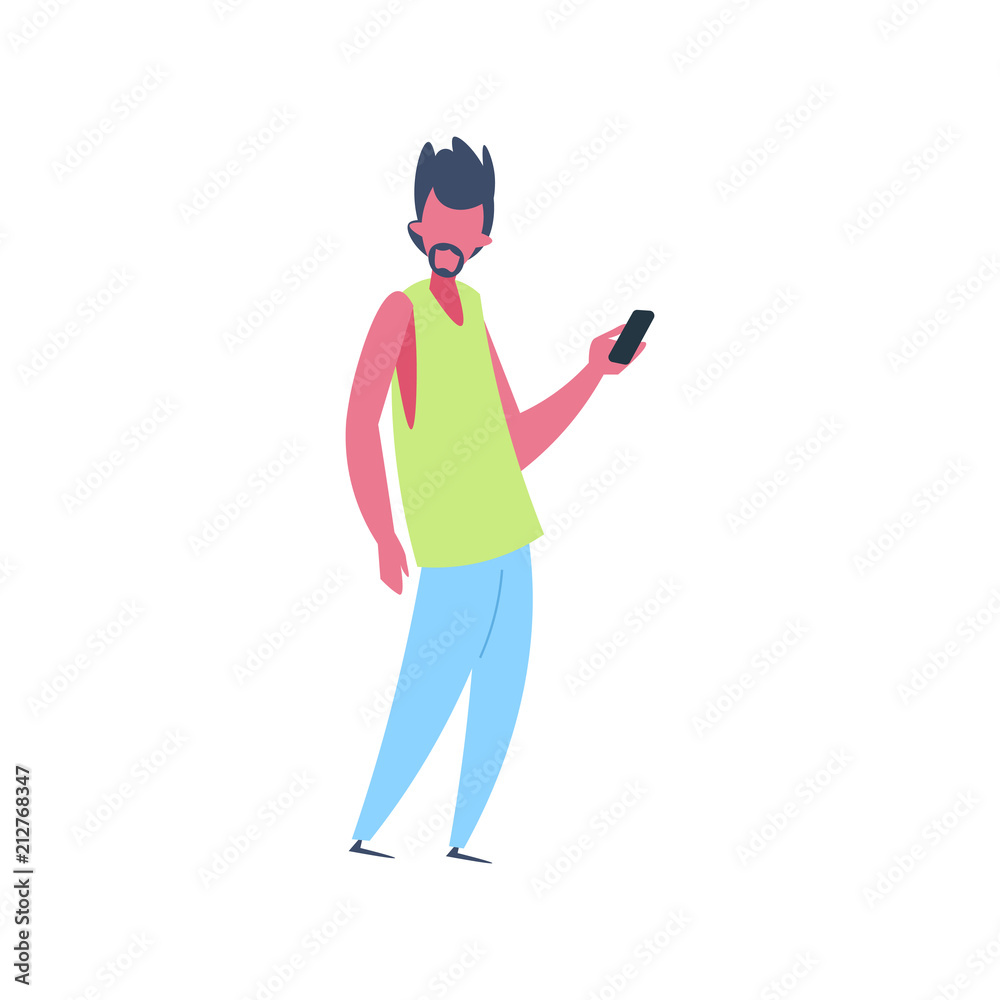 caucasian man character using smartphone standing pose isolated male cartoon full length flat vector illustration caucasian man character using smartphone standing pose isolated male cartoon full length flat vector illustration