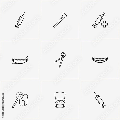 Stomatology line icon set with tooth , dentist tools  and nippers of dentist