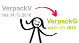 VerpackG löst VerpackV ab, Stichtag 01.01.2019, Verpackungsverordnung, Änderung, Verpackungsgesetz, Strichmännchen, Frau