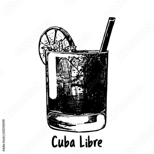 Hand drawn sketch style Cuba Libre isolated on white background. Vector illustration.