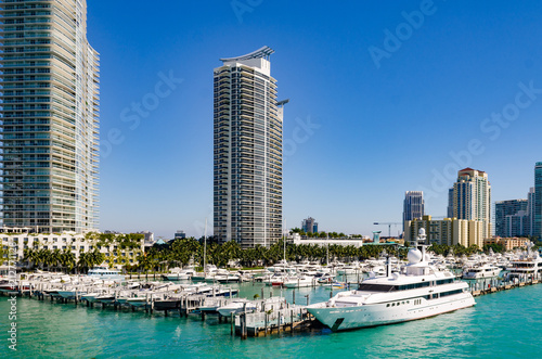 Miami Beach with luxury apartments and boats in waterway © BlackMac