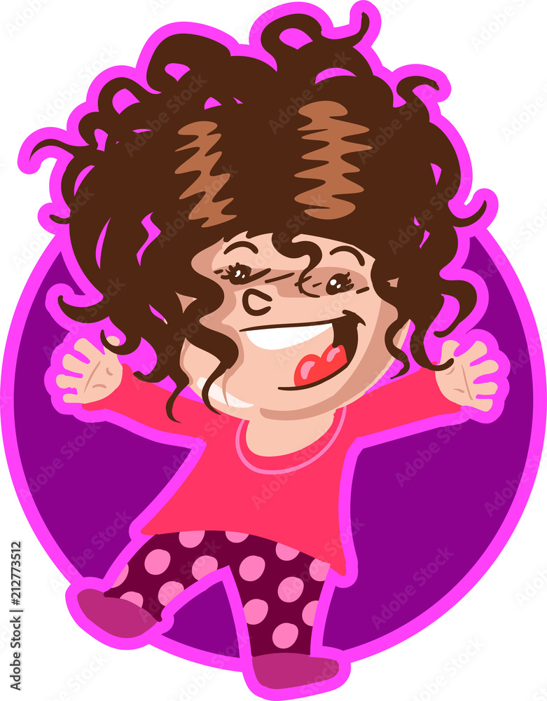 happy girl funny cartoon vector illustration