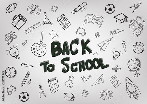 Back To School with hand drawn object art style on white background,Concept of education.