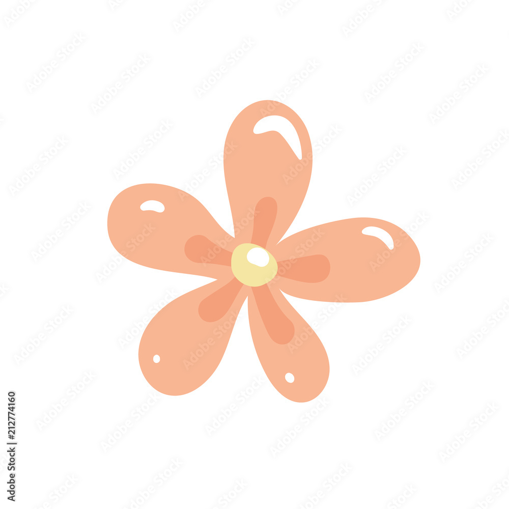 Cute flat pink flower glossy icon isolated on white. Hand-drawn ...