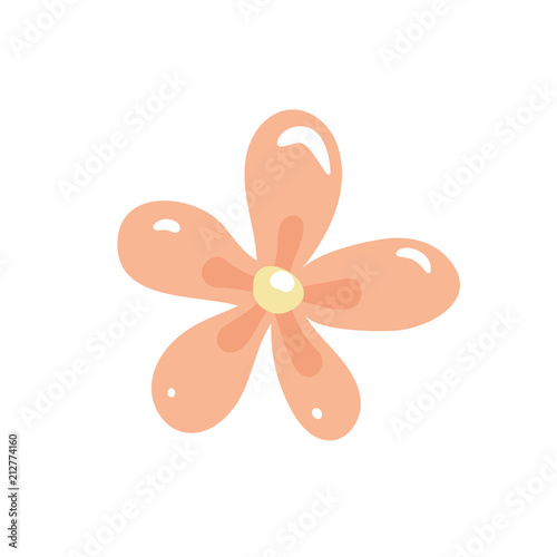 Cute flat pink flower glossy icon isolated on white. Hand-drawn cartoon design in bright pastel colors for stickers, labels, tags, gift wrapping paper.