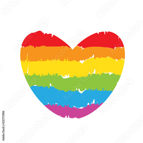 LGBT rainbow drawing heart on white background. Striped pride sign. Bisexual gay lesbian transsexual symbol. Love orientation lifestyle icon