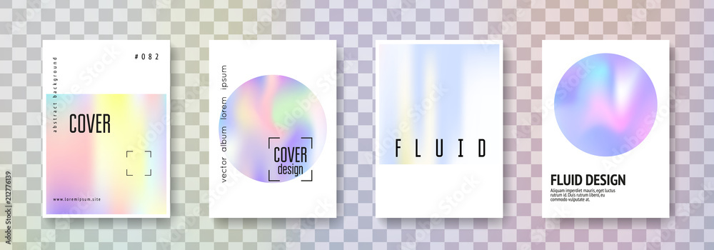 Naklejka premium Minimalist poster set. Abstract backgrounds. Vintage minimalist poster with gradient mesh. 90s, 80s retro style. Iridescent graphic template for brochure, banner, wallpaper, mobile screen
