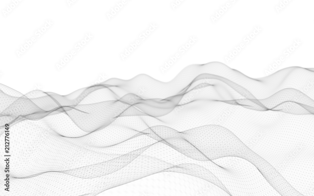 Fototapeta Abstract landscape on a white background. Cyberspace grid. Hi-tech network. 3d technology illustration