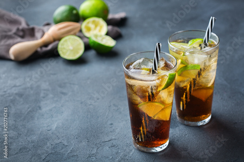 Cuba libre or long island iced tea alcohol cocktail drink