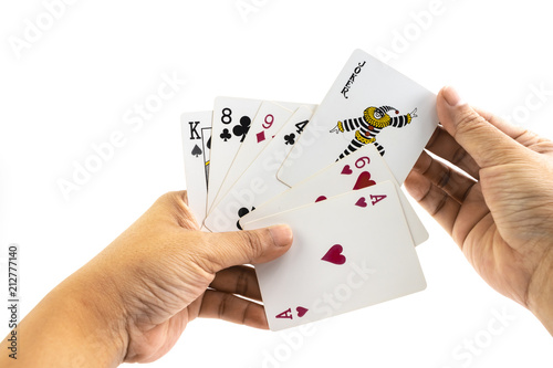 Joke card in the hand of man