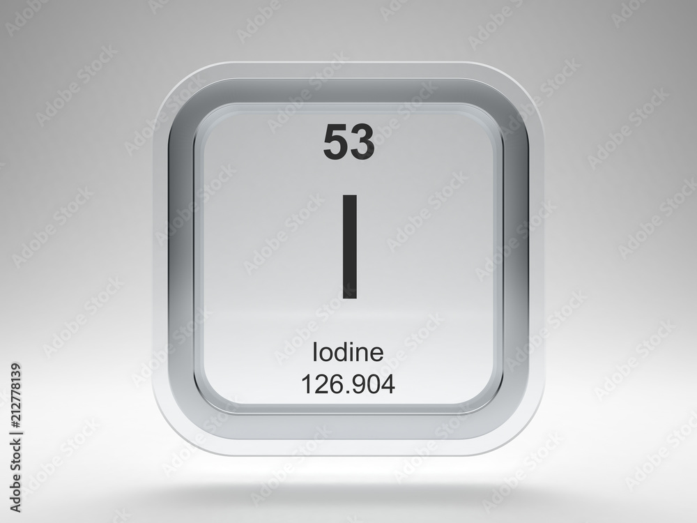 Iodine symbol on modern glass and metal rounded square icon