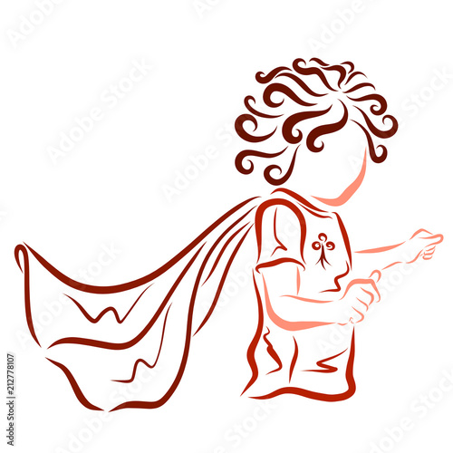 Cheerful curly child in a cloak  movement