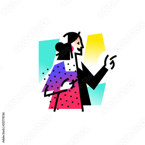 Illustration of a fashionable girl. Businesswoman. Icon abstract, housewife, woman. Logo of the song contest. Illustration for a clothing store. A symbol for the studio. Mascot.
