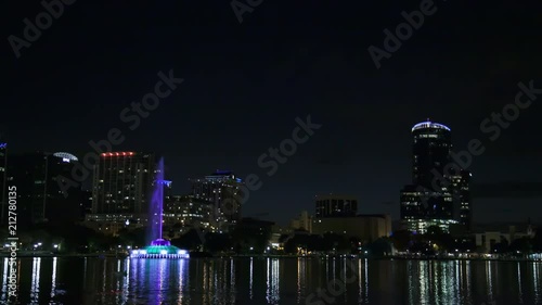 Lake Eola and buildings at night
