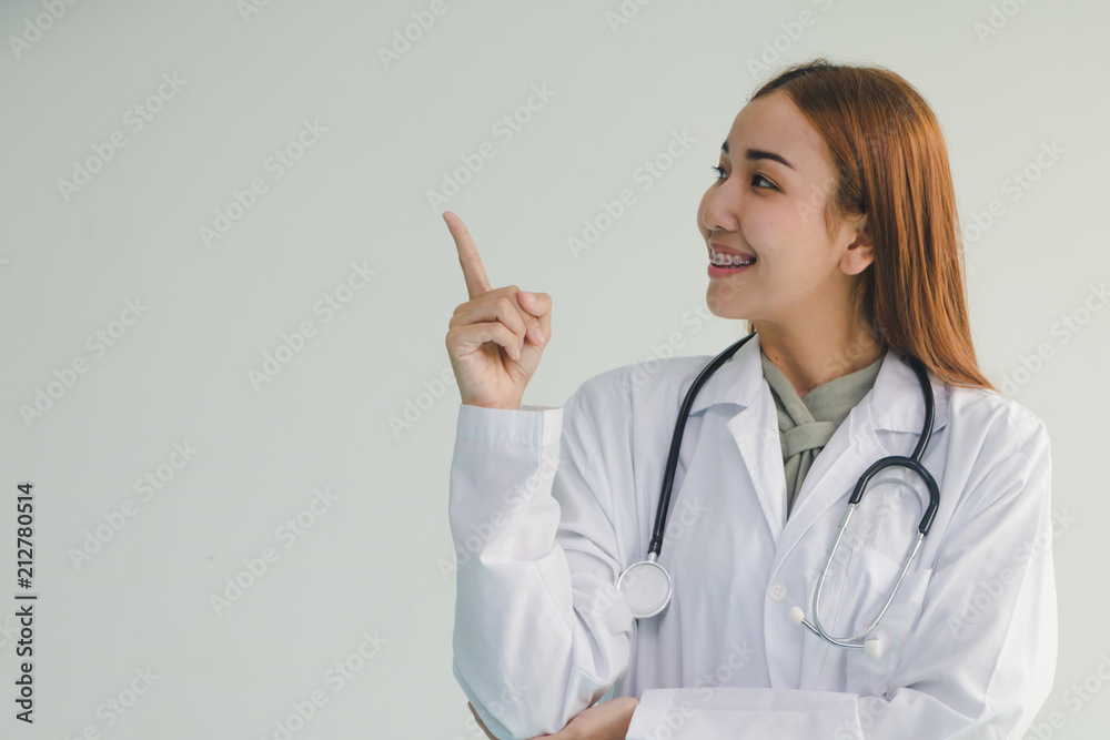 Asian doctor female on the white background. Asian doctor female on the white background.