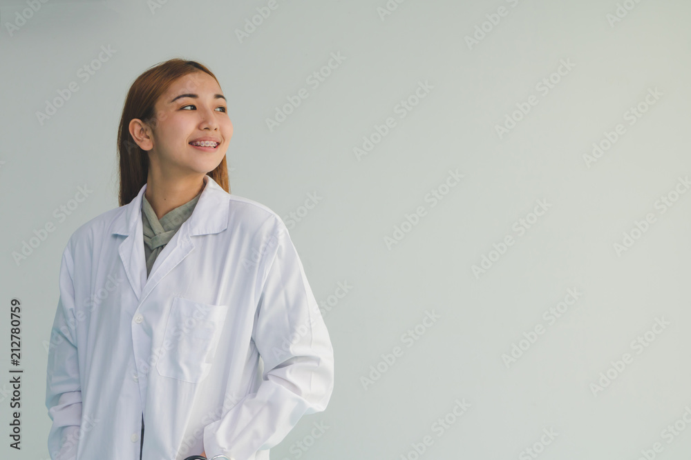Asian doctor female on the white background. Asian doctor female on the white background.