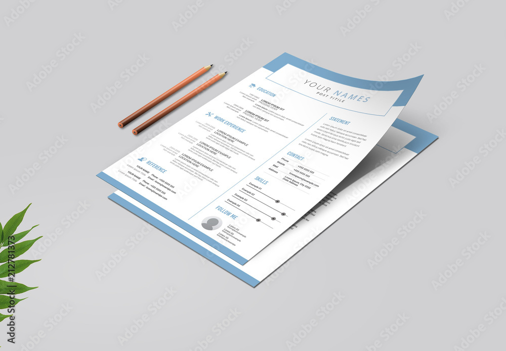 Resume and Cover Letter Layout with Light Blue Elements Stock Template ...
