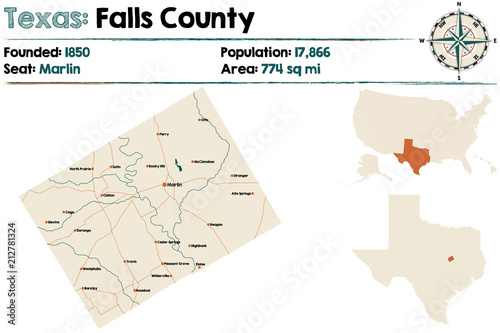 Detailed map of Falls county in Texas  USA.