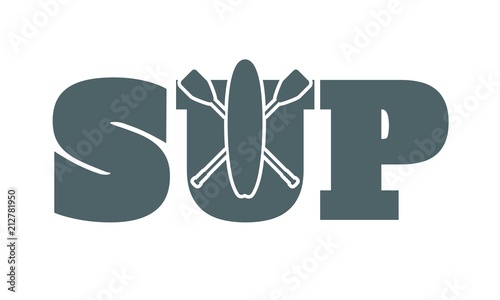 Surfboard and paddles. Surfing graphic and emblem for web design or print. Stand up paddle boarding
