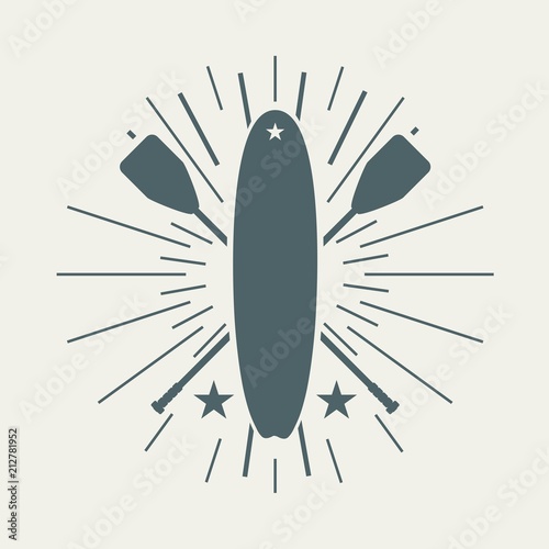 Surfboard and paddles. Surfing graphic and emblem for web design or print. Stand up paddle boarding