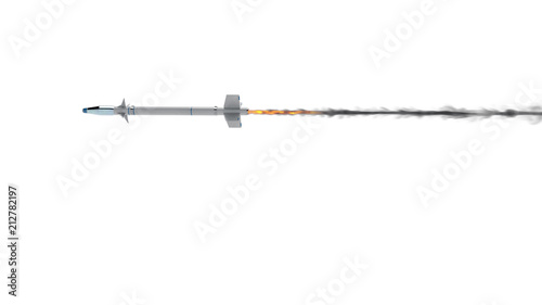 Military Missile Flying isolated on a white background. 3d illustration