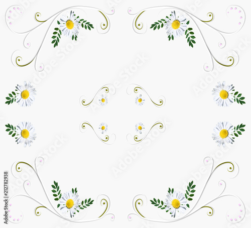 Background with daisies. White abstract background with daisies.