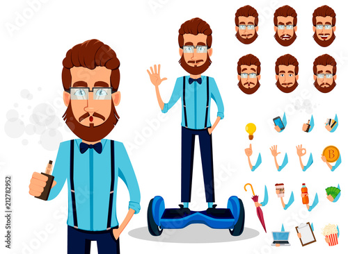 Young bearded hipster man in glasses