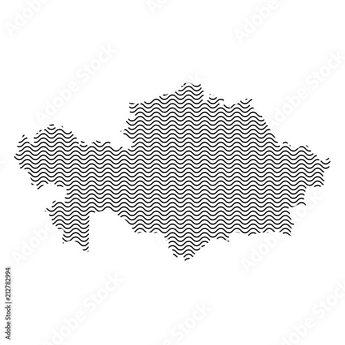 Kazakhstan map country abstract silhouette of wavy black repeating lines. Contour of sinusoid curve. Vector illustration.