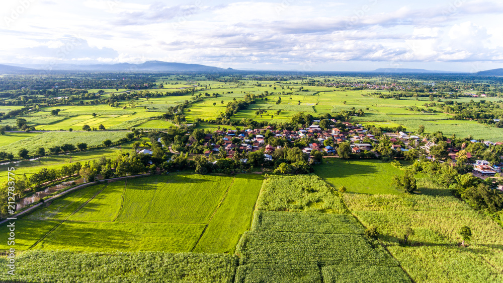 Aerial view of the countryside in thailand.
