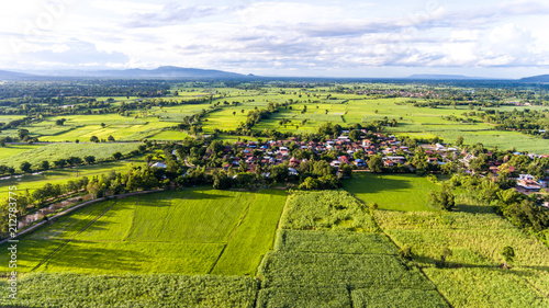 Aerial view of the countryside in thailand. 