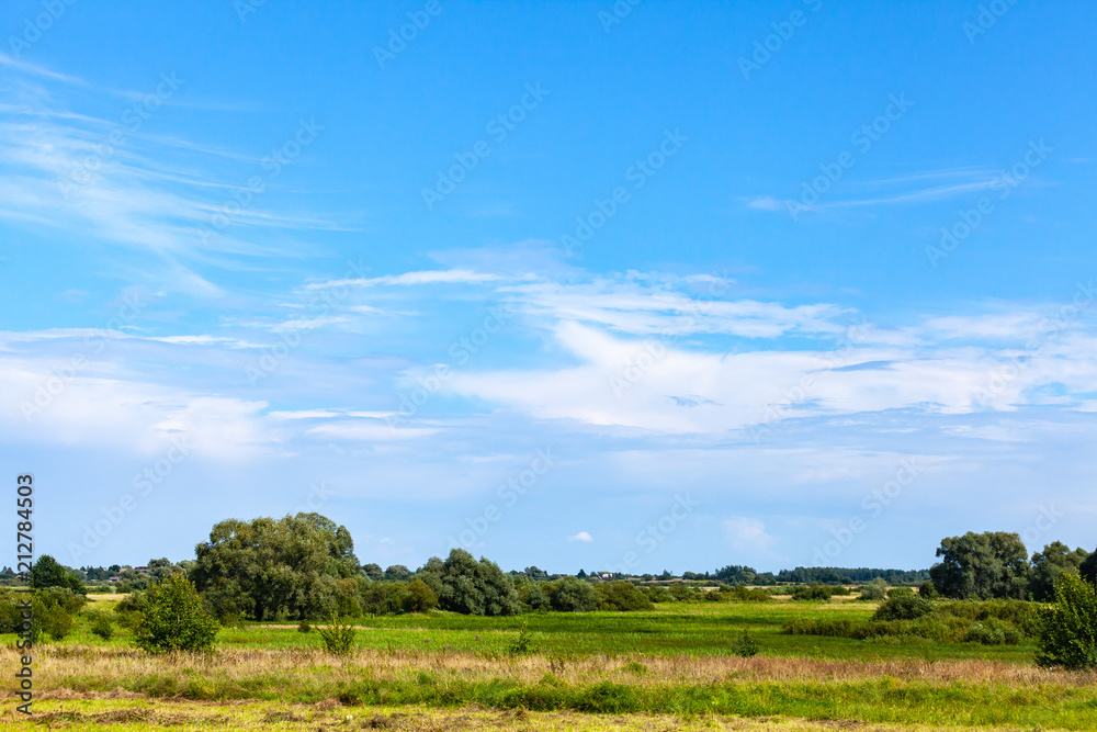 Rural Russian landscape with meadows