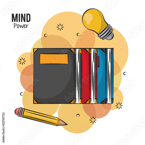 Mind power books and bulb with pencil vector illustration graphic design