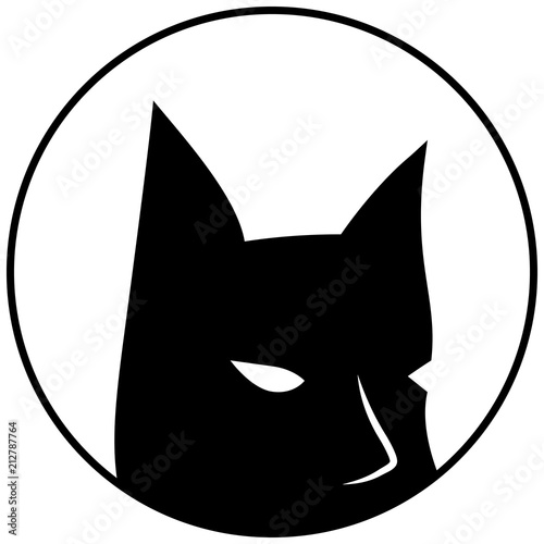 Black mask with sharp ears. Batman round vector logo on white background. Bat mask with eyes.