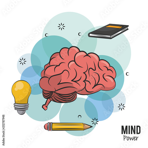 Mind power and brain with book and pencil vector illustration graphic design
