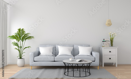 grey sofa and lamp in white living room  3D rendering