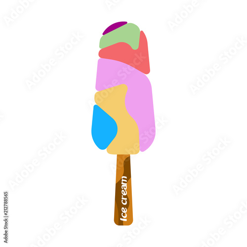 Ice cream with different flavors on a wooden stick. Vector illustration on white background