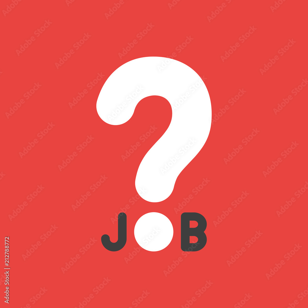 Vector icon concept of job word with question mark on red background Vector icon concept of job word with question mark on red background