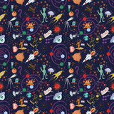 seamless pattern_2_of childrens drawings in flat style on space theme