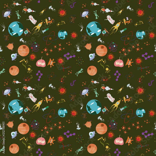 seamless pattern_4_of childrens drawings in flat style on space theme