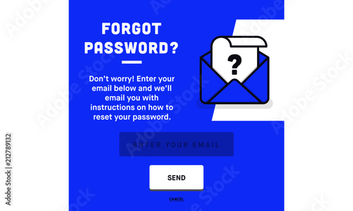Forgot Password. Flat Style Vector Illustration UI UX Design with Text Box and Password Reset Button. Vector Illustration of lost character.