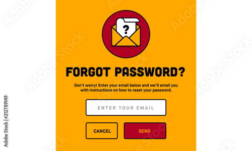 Forgot Password. Flat Style Vector Illustration UI UX Design with Text Box and Password Reset Button. Vector Illustration of lost character.