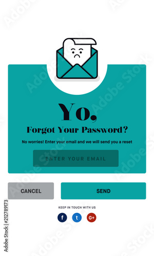 Forgot Password. Flat Style Vector Illustration UI UX Design with Text Box and Password Reset Button. Vector Illustration of lost character.