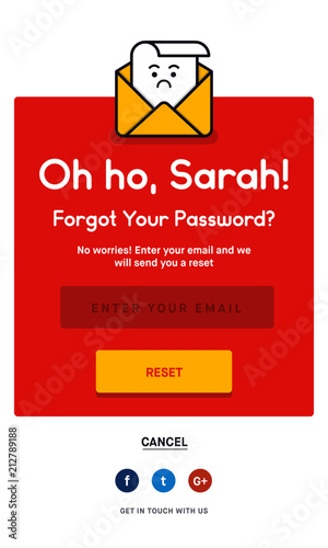 Forgot Password. Flat Style Vector Illustration UI UX Design with Text Box and Password Reset Button. Vector Illustration of lost character.