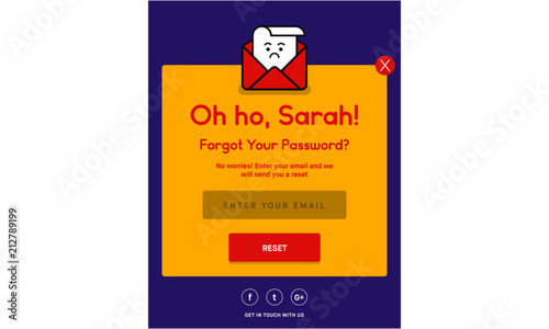 Forgot Password. Flat Style Vector Illustration UI UX Design with Text Box and Password Reset Button. Vector Illustration of lost character.