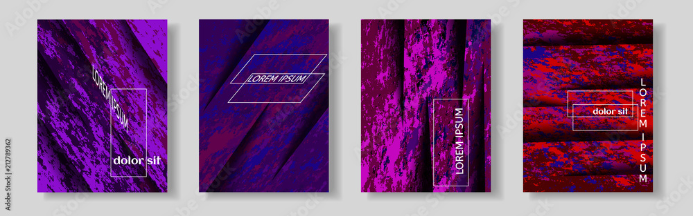 Set of covers. Colorful halftone gradients. Background geometric patterns.